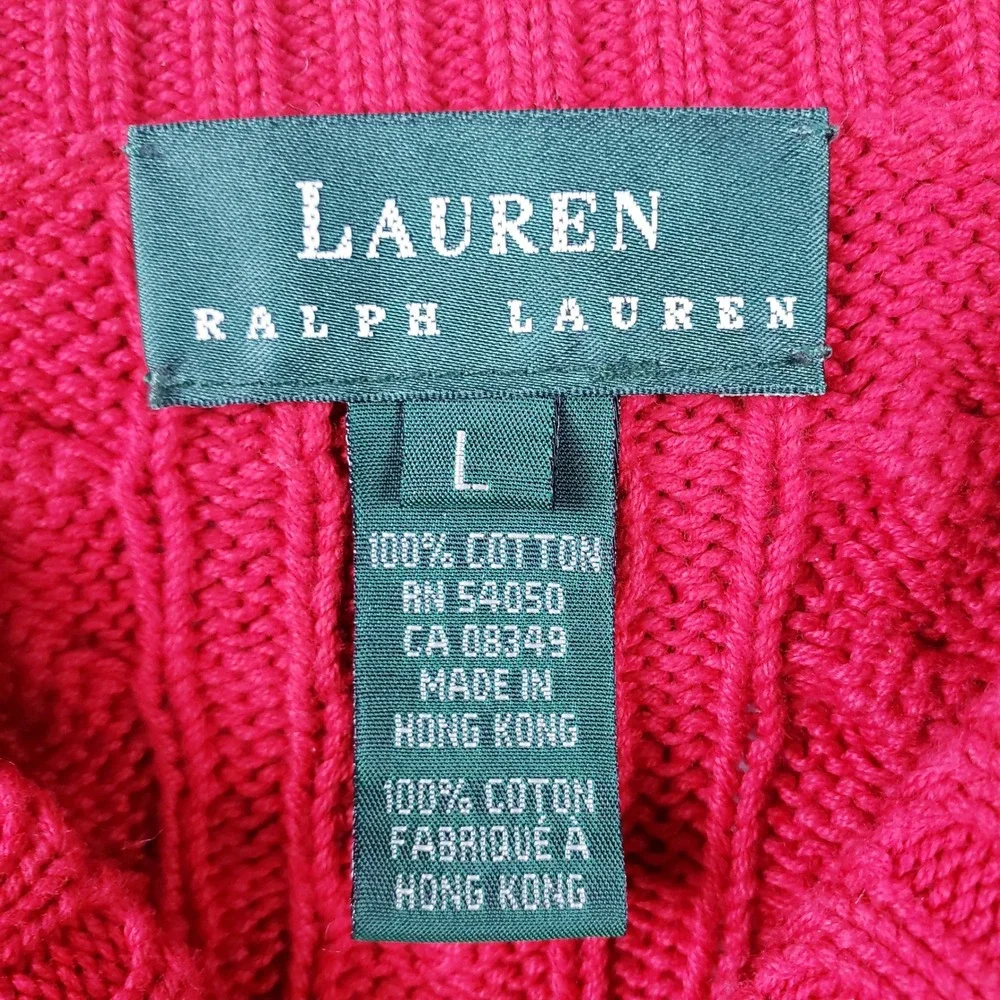 Lauren Ralph Lauren Sweater Red Cable Knit Crest Logo Cotton Womens‎ Size Large